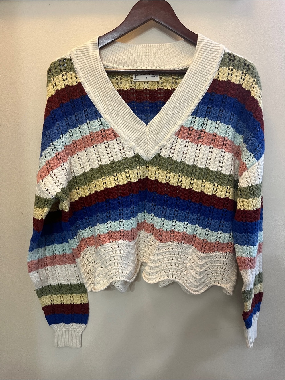 Electric & Rose V-Neck Striped Sweater in Cream, Blue, Green, Pink, Burgundy